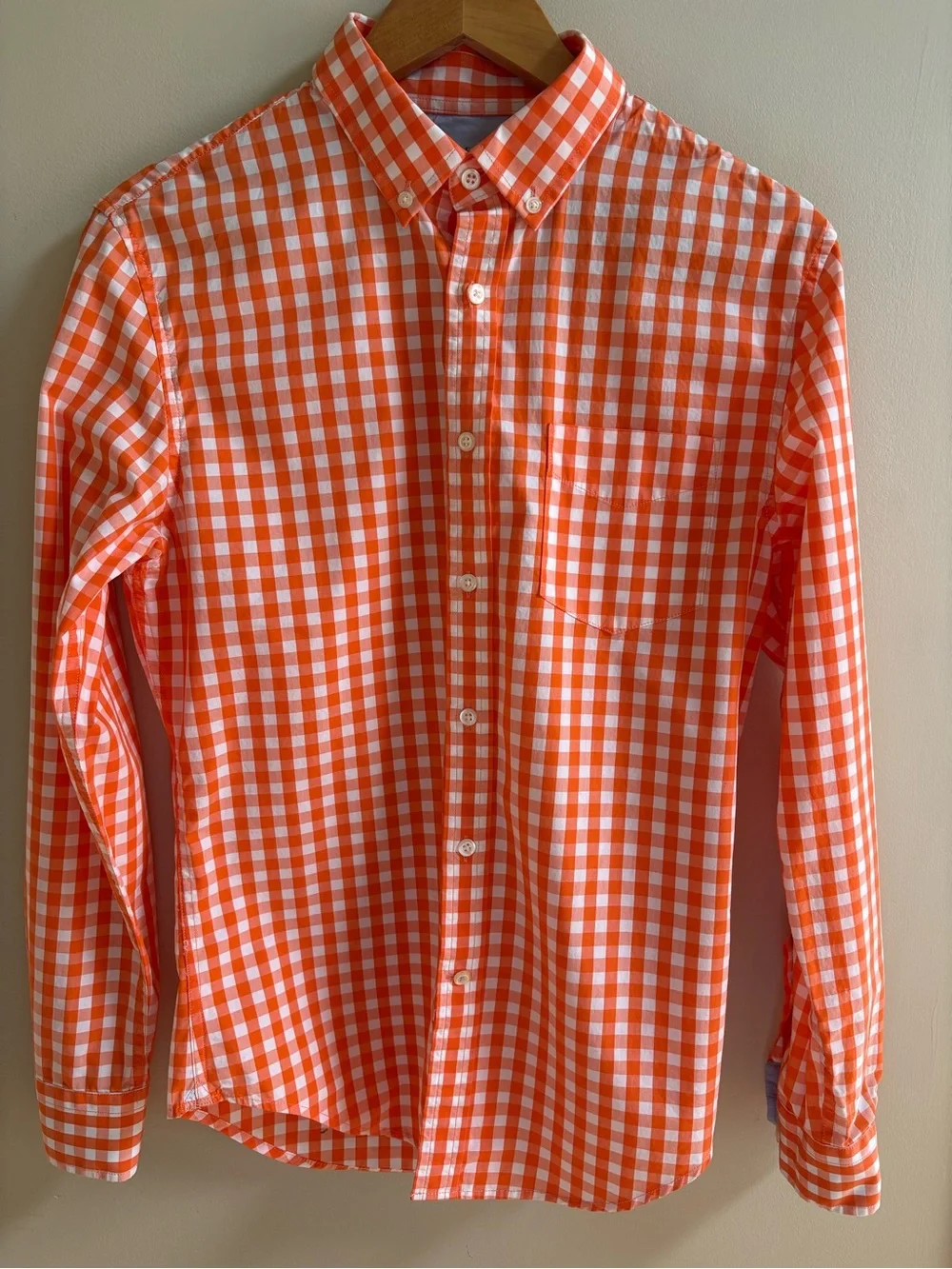 Banana Republic Grant Slim Fit Luxe Stretch Poplin Orange Gingham Size S